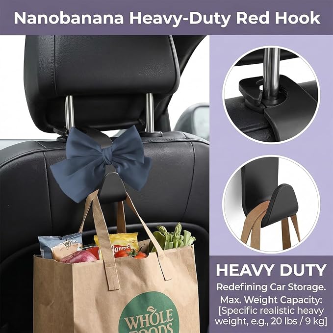2PCS Car Seat Headrest Hook, Cute Bow Stylish Seat Back Purse Handbag Hanger Organizer, Multi-Purpose Auto Backseat Storage Hook Holder for Umbrella Coat Bag, Universal Fit (Dark Blue)