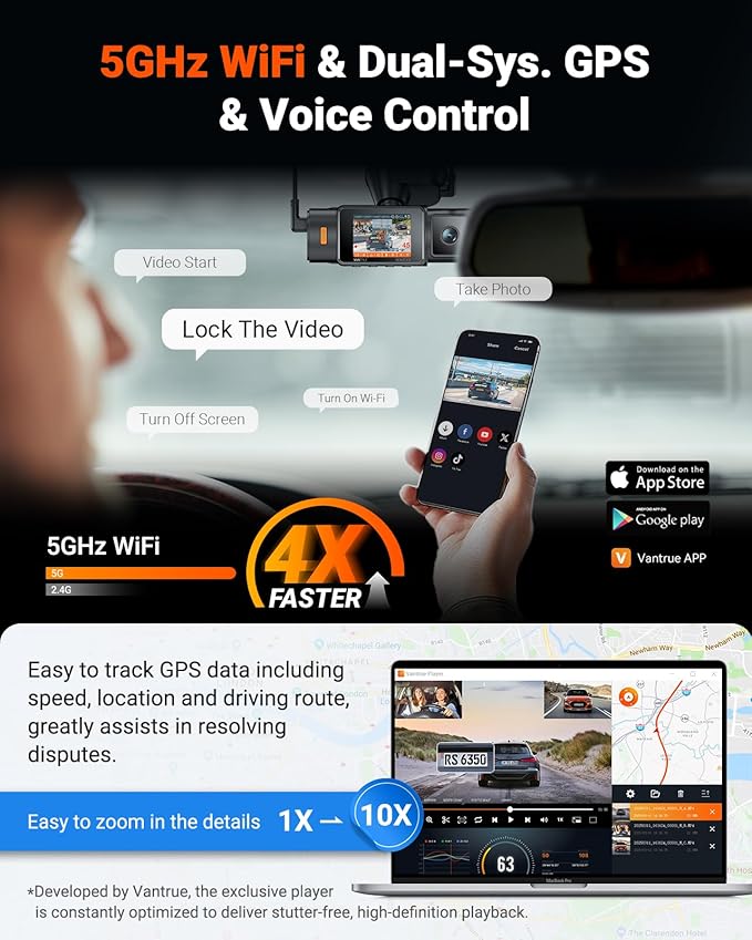 N4S 3 Channel Dash Cam for Delivery &Cargo Vans, 2.7K+1440P+1440P Front Inside Rear,PlatePix™,STARVIS 2 x HDR x IR Night Vision,Voice Control,GPS,24/7 Parking Mode,Supports 1TB Max