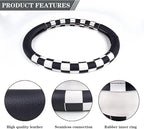 Lattice Leather Steering Wheel Cover, Black and White Checker Car Accessories, Non-Slip and Comfortable Unisex Universal Steering Wheel Cover 15 inch for Women Men (Black and White Checker)