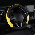 Auto Car Genuine Leather Steering Wheel Cover Anti Slip Wrap 15" (Yellow)