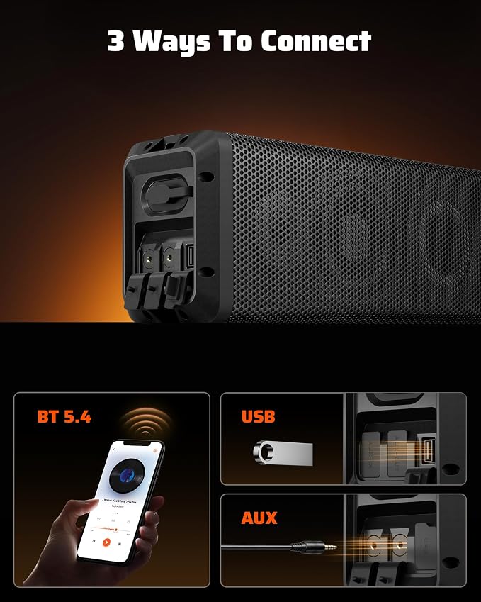 26 Inch UTV Sound Bar, IP66 Waterproof Bluetooth Golf Cart Sound Bar, ATV SoundBar with RGB Lighting, Amplified Powersports SXS SoundBar, UTV Speakers Compatible with Polaris RZR Can-Am