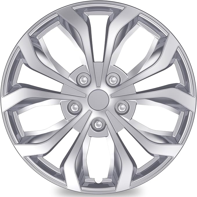 4-Pack Universal Hubcaps Wheel Covers Replacement R15, Steel Wheel Rim Cover for Most Cars Trucks Sedans SUV, 15" 15 in Hub Caps (Silver Color, 15 inch)