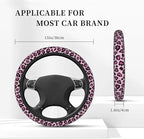 Pink Leopard Print Elastic Steering Wheel Cover, Non-Slip Breathable Neoprene Steering Wheel Covers, Women Pink Car Accessories, Universal 15 Inch Fit Auto, Suvs, Truck