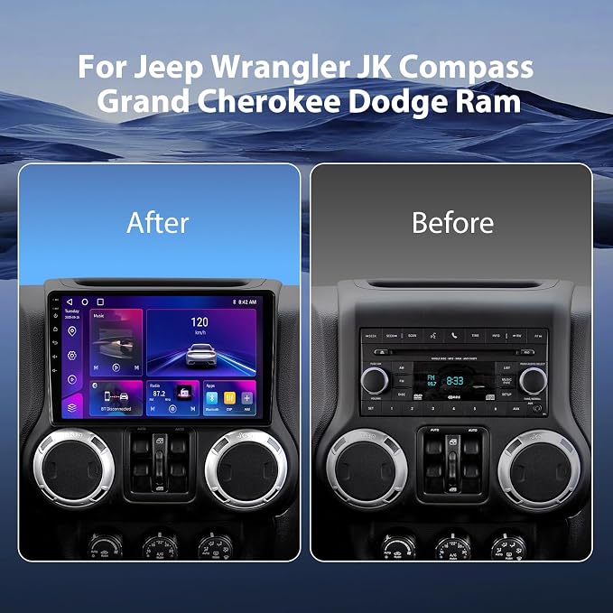 64G Car Radio for Jeep Wrangler JK 2007-2018/Compass/Grand Cherokee, 10.2" Touch Screen Plug and Play Android 13 Car Stereo Wireless Carplay/Android Auto/1080P Backup Camera/AM & FM/Canbus