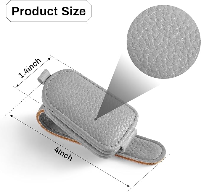 Sunglasses Holder for Car, Leather Magnetic Buckle Sun Visor Sunglass Clip, Ticket Card Storage Glasses Clip, Car Interior Accessories for Men and Women（Gray）