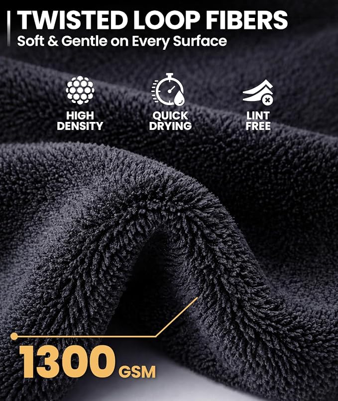 Car Drying Towel - (1300 GSM) XL Drying Towels Car Detailing - Car Microfiber Towel (36"x24") Microfiber Drying Towels for Cars Towels Drying, Car Wash Towels, Ultra Absorbent - Grey & Blue