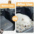 Dog Car Seat Cover for Back Seat, White Paw Print Flannel Pet Bed Mat, Non-Slip Waterproof Bottom, Washable Dog Bed & Seat Protector for Cars SUVs Trucks, Fits Backseat Extenders