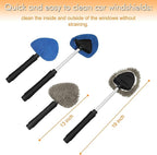 JOYFUL&HOPEFUL Car Windshield Cleaning Tool, Car Inside Window Cleaner Tool with Extendable Handle, 3pc Microfiber and 2pc Chenille, Car Interior Cleaner Tool Anti Fog, Streaks Free