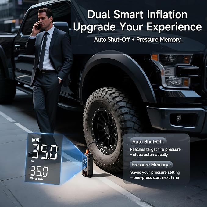 Cordless Tire Inflator Portable Air Compressor, 3X Fast Inflation,12000mAh Battery, Air Pump for Car Tires, Pickups, SUVs, Electric Pump with Digital Pressure Gauge/Auto Shuttoff, Gift Ideas