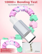 USB A to USB C Cable 6FT,Beaded Phone Charger Cord for iPhone 17 16 Pro Max 17e 15 Carplay,Cute TypeC Car Charger Charging Cord for iPad Pro 10 11/Samsung S26 S25 S24/Android Girl Women,PinkGreen Star