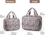 Travel Toiletry Bag for Women Large Capacity, Hanging Makeup Bag Organizer Toiletries Bag for Full Size Essentials, Accessories, Brushes, Cosmetics (Beige Leopard (Large))