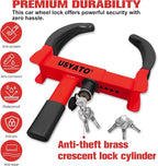 2Pcs Universal Heavy Duty Wheel Lock - Anti Theft Trailer Lock & Car Boot, Adjustable Security Tire 11.4" for Trailers, Cars, Golf Cart, ATV, SUV, RV, Boat, Camper, Motorcycle,6 Keys,Red+Black