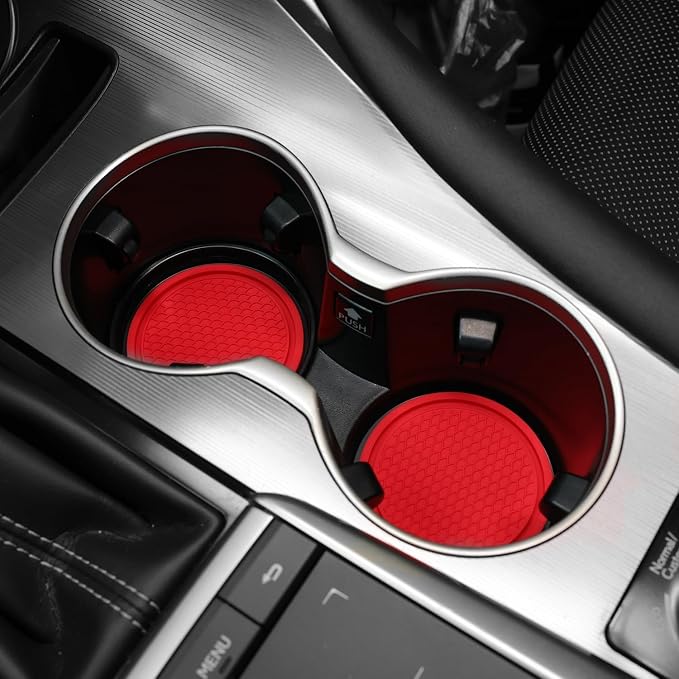 Car Cup Coaster, 4PCS Universal Non-Slip Cup Holders Embedded in Ornaments Coaster, Car Interior Accessories, Red