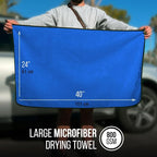 Extra Large Car Drying Towel 40"x24", 800 GSM Car Towel (Blue) | XL Professional Super Absorbent Drying Towels Car Detailing, Premium Microfiber Drying Towels for Cars, Double-Sided