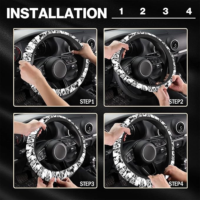 Halloween Skull Steering Wheel Cover, Anti-Slip Skeleton 15 Inches Car Steering Wheel Cover for Women Men, Neoprene Floral Car Accessories Protective Case for Vehicle Truck SUV