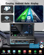【 】 Single Din Touchscreen Radio with Wireless CarPlay, 7 inch QLED Android Auto Screen for car,Motorized Flip Out Car Stereo Upgrade Fast Charging(QC/PD 3.0)/AM/FM/DSP/AHD (S7012)