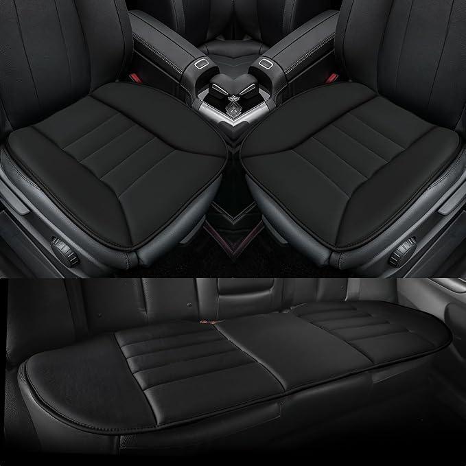 3-Piece Car Seat Cushion Set, 1.2inch Memory Foam Comfort, 2 Front Automotive Seat Cushions + Rear Bench Cushion, Non-Slip Bottom, Fits Sedan SUV Truck Van, Car & Office Chair, Black