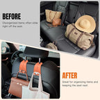 2PCS Car Hooks for Headrest, Faux Leather Purse Hook for Car Seat Back Organizers and Storage, Double Metal Purse Holder Bag Hanger, Universal Car Interior Accessories for Women Man