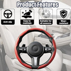3PCS/Set Car Steering Wheel Cover, Leather Segmented Anti-Slip Automotive Wheel Protector, Soft Breathable Vehicle Steering Protection Covers, Universal Interior Accessories (Red)