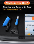 27" Aluminum Snow Brush with Ice Scrapers for Car Windshield and Window | Car Snow Scraper and Brush with Ergonomic Foam Grip Winter Accessories (Blue)