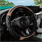 Car Steering Wheel Cover, 14.5-15inch Leather Anti-Slip Car Wheel Cover Protector, Safety Comfortable Desgin, Universal Auto Steering Wheels Accessories for Cars Truck SUV (Beige)