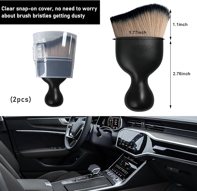 2 PCS Car Detailing Brush, Curved Soft Bristles Auto Removal Dust Collectors, Universal Vehicle Dashboard, Air Conditioner Vents etc Interior Cleaning Tool Accessory (Brown/Black)