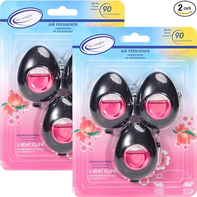 Car Air Freshener Vent Clip 3 Ct (Pack of 2), Honey Peach Scent | Long-Lasting Car Odor Eliminator, Easy Clip-On, Up to 90 Days Freshness for Cars, Trucks, and SUVs, 4 mL Each