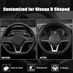 Customized Auto Car Steering Wheel Cover for Nissan,D Shaped Steering Wheel Cover for Rogue,Altima,Kicks (D-Shaped-Black)