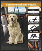Dog Car Seat Cover, 600D Heavy Durable Dog Seat Cover for Back Seat, 100% Waterproof Scratch Proof Nonslip Dog Hammock for Car with Side Flap, Pet Seat Covers with SeatBelt for Cars Sedan SUV Trucks