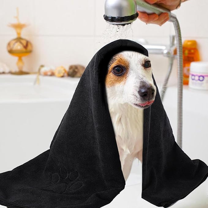 Dog Towels Super Absorbent Microfiber Dog Drying Towel for Drying Dogs Soft Pet Bath Towels and Cats with Embroidered Paw Black and Grey 30inch x 50inch