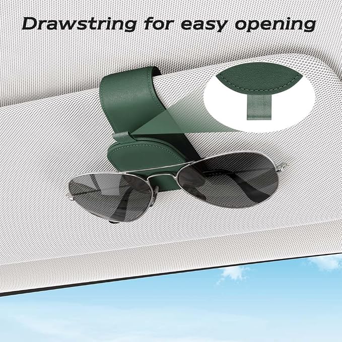 Sunglass Holder for Car Visor, Grass Green, 2 Packs | Suede Cloth, Magnetic, Organizer for Car Accessories