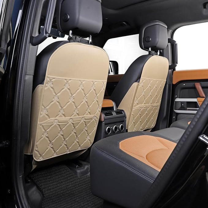 Seat Back Protector w/Dual Pockets,Guards Seats from Kicks & Scuffs | Keeps seat backs looking new for a long time. Easy to install and clean. 2-piece set, size: 30in × 18in × 0.2in