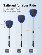 26" Super-Long Windshield Cleaner Tool, Car Interior Window Detailing Cleaning Kit with Extendable Handle and 4 Upgraded Reusable Microfiber Pads, Auto Glass Wiper Brush Kit for Car&Home, Blue