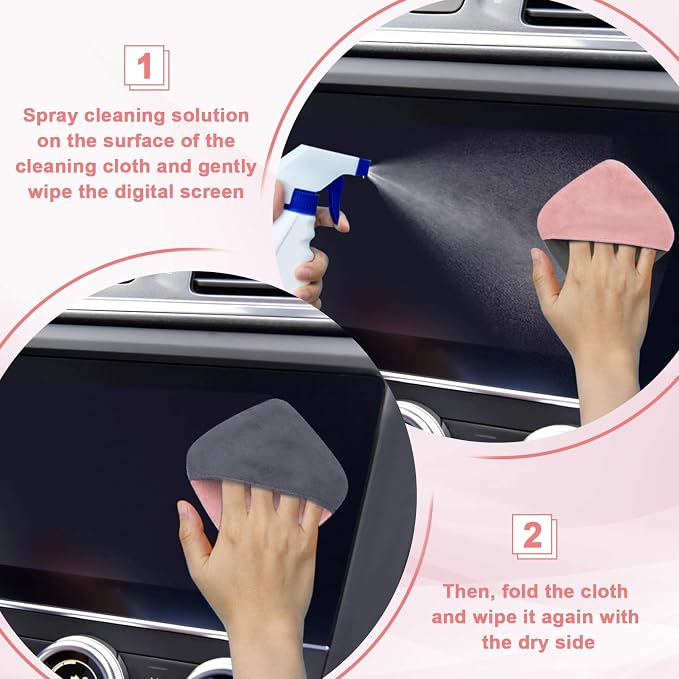 Car Screen Cleaner, 4.1''×4.1'' Microfiber Dashboard Wipes, Square Microfiber Cloth, Automotive Display Wipes,Vehicle Screen Cleaner Tool for Dashboard Display, Car Interior Tool (Pink)