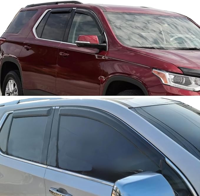 Tape On Rain Guards Window Visors Compatible with Chevy Traverse 2009-2017, Premium Side Vent Rain Deflectors for Car Windows,Weatherproof & Easy Installation,Smoke Tinted