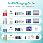 USB C Multi Charging Cable 1Pack 5FT, 4 in 1 Charging Cable Nylon Braided USB-C Multiple Charger Cord with Micro USB,IP Port and 2 Type C Adapter Port for iPhone 17/16 Series/Cell Phones and More