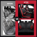 Black Red Car Seat Covers Full Set - Faux Nappa Leather Seat Covers for Cars, Breathable Waterproof Front Seats with Lumbar Support and Rear Seat Cover, Fit for Automotive Sedans SUVs Pickups
