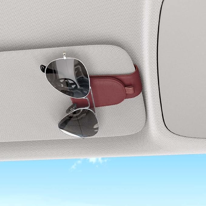 Sunglass Holder for Car Visor, Suede Cloth Magnetic Sunglass Organizer for Car Accessories, 2 Packs, Claret