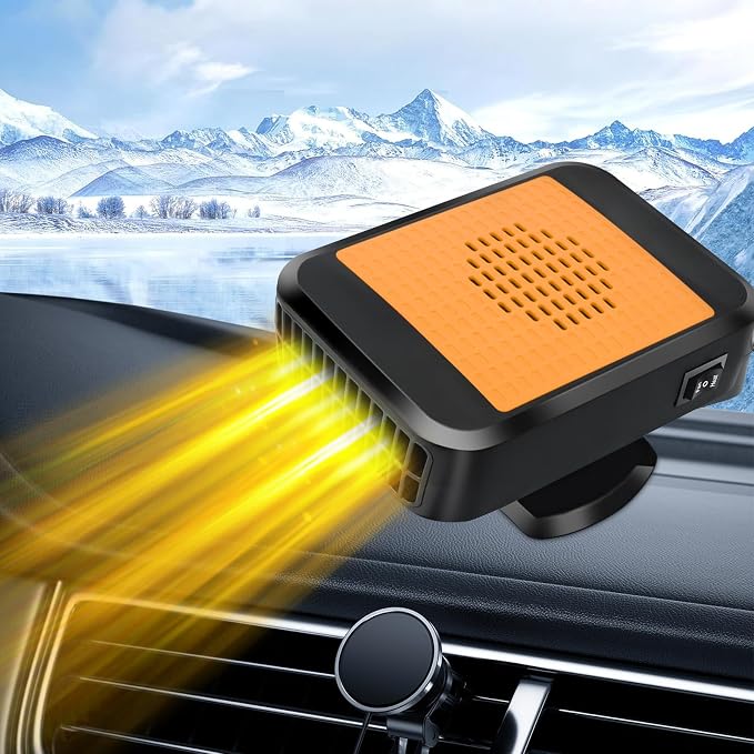 Car Heater,12V 200W Portable Car Heater Defroster Fans, 2 in 1 Heating & Cooling Fast Heating Defrost Defogger with Plug in Cigarette Lighter, Window Defroster for Car, SUV, Jeeps, Trucks (Orange)