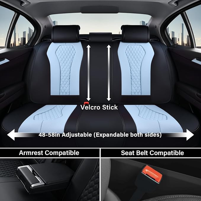 Seat Covers, Car Seat Covers Full Set, Blue Car Seat Cover, Driver Seat Covers Front Seats Rear Seat Cover, Luxury Car Seat Cushion,Leather Seat Cover Seat Protector Fit for Most Cars