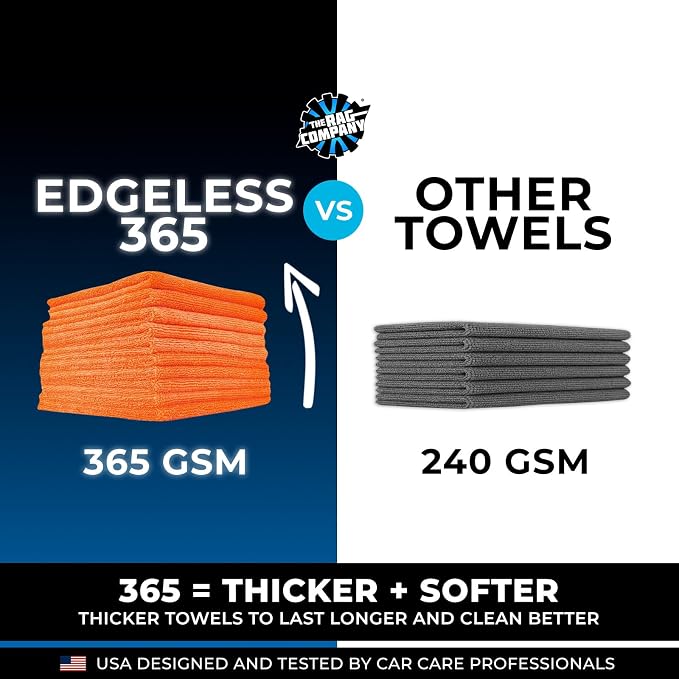 Edgeless 365 Microfiber Towels (10-Pack) Premium 70/30 Blend, Professional Polishing, Wax Removal, Auto Detailing, 365gsm, 16in x 16in, Orange
