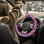 Fuzzy Car Steering Wheel Cover, Universal Fit Fluffy Auto Wheel Cover & Handbrake Cover & Gear Shift Cover Set, Leopard Print, Car Steering Wheel Cover Protector for Women Girls (Colorful)