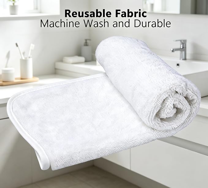White Dual-Sided Microfiber Face Towels, 3pcs 16"x16" Ultra Absorbent Quick Dry Hair Towels, Exfoliating Face Cloths for Dead Skin, Makeup Remover & Sensitive Skin, Lint-Free Reusable Cleansing Cloths