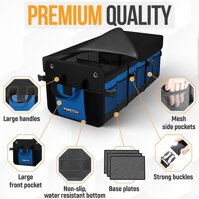 Trunk Organizer For SUV Car Organizer and Storage, Multi-Compartment Storage Bag Car Accessories for Women Men, Perfect Christmas Gifts, 1680D Oxford, Non Slip Bottom, Straps, Soft Cover (90L)