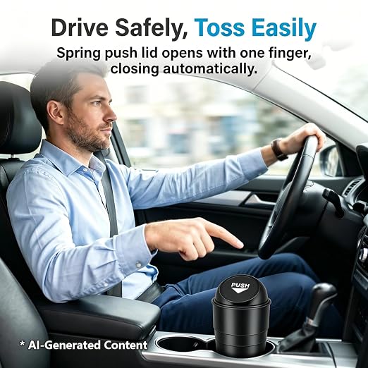 Cup Holder Trash Can, Leakproof Car Trash Can with Lid, Trash Bin for Car Accessories, Mini Garbage Bin Organizer for Automotive Office Home Kitchen, Applicable to Women and Men
