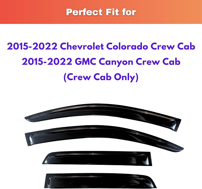 KPY Rain Guards Fit for 2015-2022 Chevrolet/Chevy Colorado Crew Cab, Out-Channel Window Visors Vent Wind Deflectors 4PC, Truck Accessories for 2015-2022 GMC Canyon Crew Cab (Full-Size Cabs)