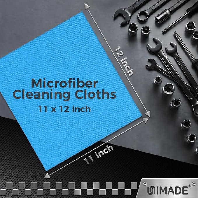 Microfiber Cleaning Cloth, 24 Pack Reusable Microfiber Towels for Cars Lint Free Cleaning Shop Towel Rags for Home Kitchen Automotive Bar Mechanic Restaurant Garage, 11"x 12", Blue