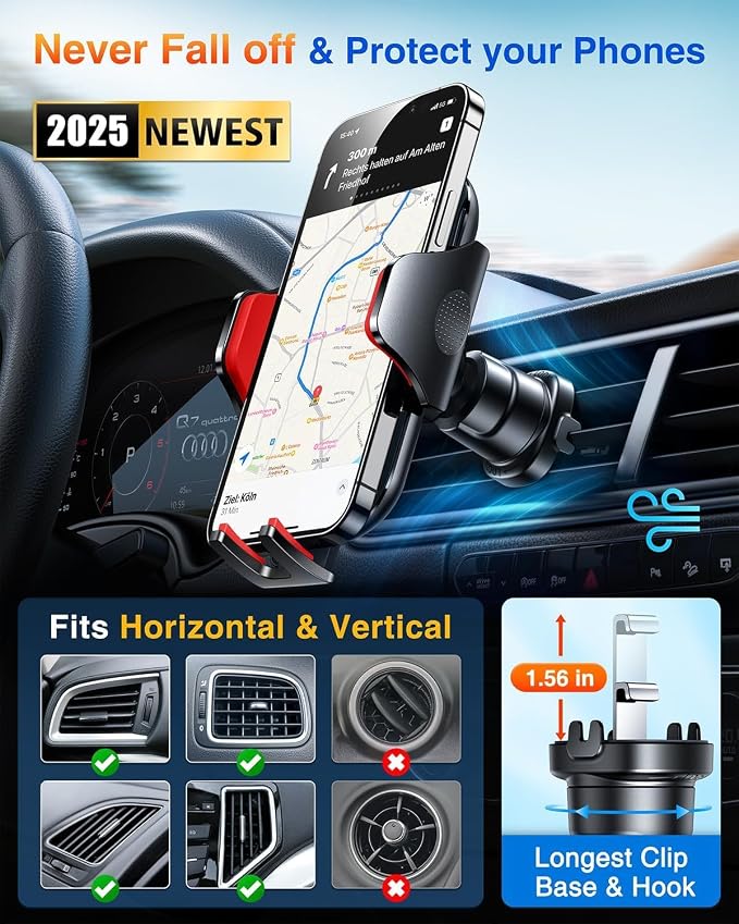 Phone Holders for Your Car 2026 Ultimate Phone Mount Military-Grade Windshield Dashboard Vent【Newest Best Strongest】 Cell Phone Car Mount for iPhone 16 Pro Max 15 Samsung Android,Red