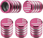 Tire Valve Stem Cap Cover - (5 Pack) Tire Air Cap Metal with Plastic Liner Corrosion Resistant Leak-Proof American Flag for Car Truck Motorcycle Bike Pink