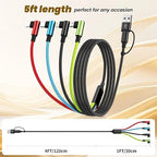 Travel Essentials 90 Degree Charging Cable, 4 in 2 USB A/USB C Multi Charging Cable, Right Angle Universal Phone Charger with IP/Type C/Type C/Micro Port, Compatible with Most Cell Phones and More